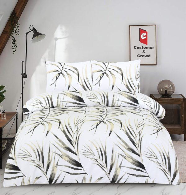 Leaf Print Duvet Cover Set – 50% Cotton 50% Polycotton Bedding with Pillowcases