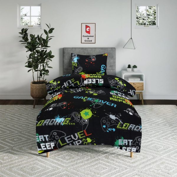 Gaming Print Duvet Cover Set – 50% Cotton 50% Polycotton Bedding with Pillowcase